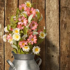 Online National Tree Company Artificial Floral Bouquet, Woven Branch Base, Decorated With Pink And White Daisy Flowers, Spring Collection, 16 Inches