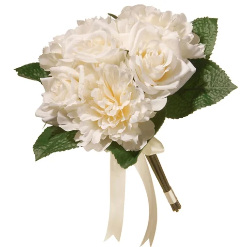 Sale National Tree Company Artificial Floral Bouquet, Vine Stem Base, Decorated With Cream Rose And Peony Blooms, Ribbon, Seed Pods, Leafy Greens, Spring Collection, 12 Inches