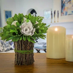 Sale National Tree Company Artificial Floral Bundle, Cream, Decorated With Floral Blooms, Twig Base, Spring Collection, 9 Inches