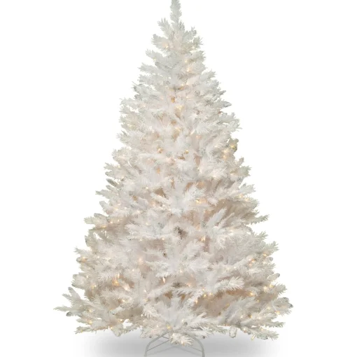 Best Sale National Tree Company Artificial Full Christmas Tree, White, Winchester Pine, Silver Glitter, White Lights, Includes Stand, 7.5 Feet
