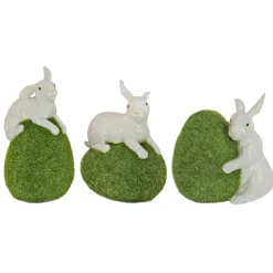 Fashion National Tree Company Artificial Green Moss Eggs, Includes White Bunnies, Set Of Three, Easter Collection, 7 Inches