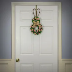 Fashion National Tree Company Artificial Hanging Bunny Silhouette, Decorated With Green, Pink And Yellow Flowers, Leafy Greens, Includes Wicker Ears, Easter Collection, 20 Inches