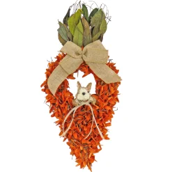 Online National Tree Company Artificial Hanging Carrot Decoration, Decorated With Orange Flower Blooms, Bunny, Leafy Greens, Includes Hanging Loop, Easter Collection, 24 Inches