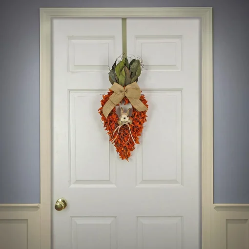 Online National Tree Company Artificial Hanging Carrot Decoration, Decorated With Orange Flower Blooms, Bunny, Leafy Greens, Includes Hanging Loop, Easter Collection, 24 Inches
