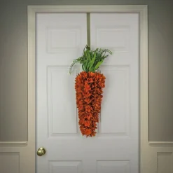 Best National Tree Company Artificial Hanging Carrot Decoration, Decorated With Orange Flower Blooms, Leafy Greens, Includes Hanging Loop, Easter Collection, 28 Inches