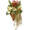 Outlet National Tree Company Artificial Hanging Cone Basket, Wicker Base, Decorated With Green Flowers, Ivy, Berry Clusters, Pine Cones, Spring Collection, 11 Inches
