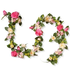 Hot National Tree Company Artificial Hanging Garland, Vine Stem Base, Decorated With Roses, Hydrangeas, Berry Clusters, Leafy Greens, Spring Collection, 6 Feet