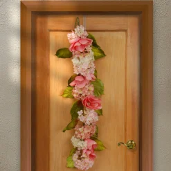 Hot National Tree Company Artificial Hanging Garland, Vine Stem Base, Decorated With White Hydrangea And Pink Rose Blooms, Leafy Greens, Spring Collection, 4 Feet