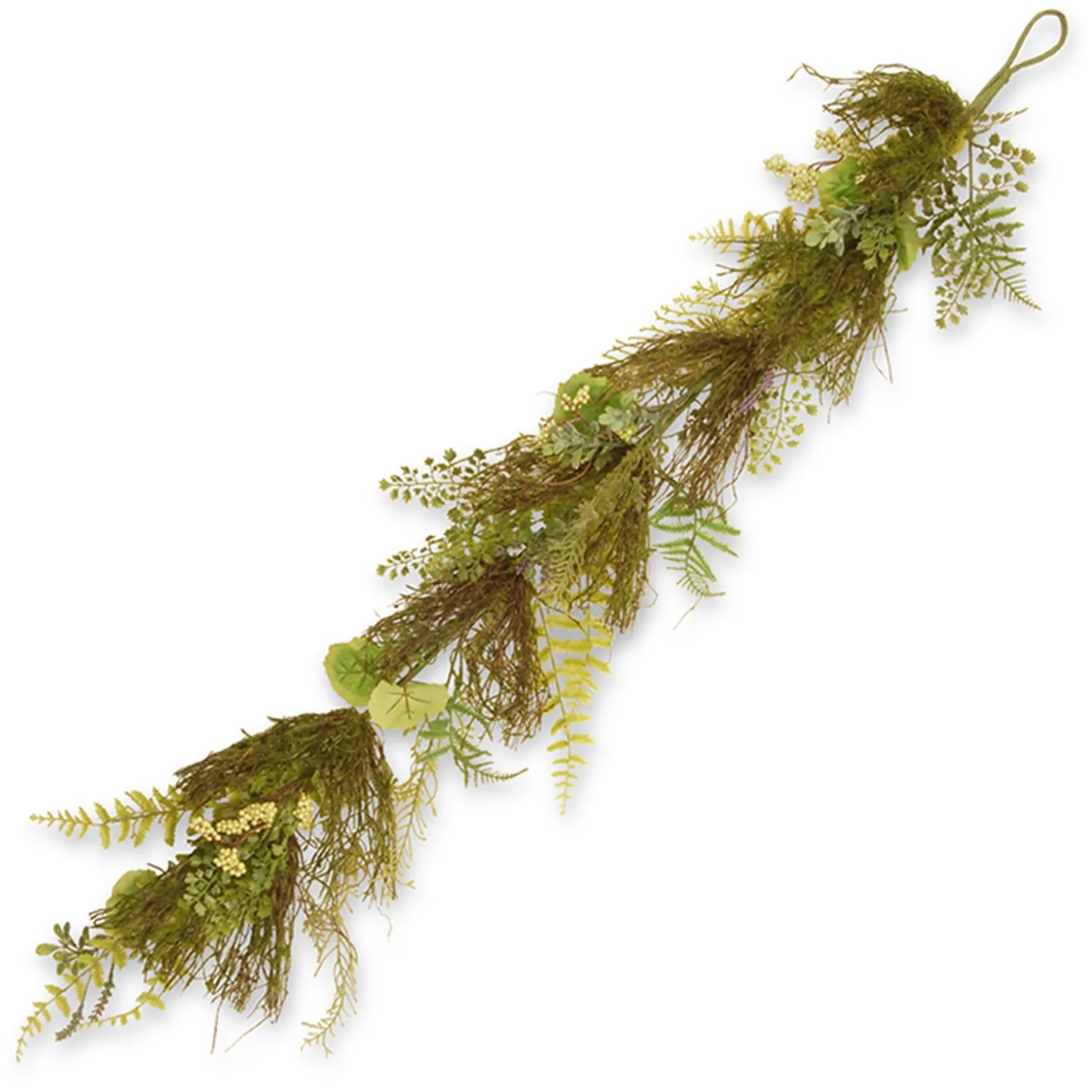 Best Sale National Tree Company Artificial Hanging Garland, Green, Woven Branch Base, Decorated With Fern Leaves, Lavender, Leafy Greens, Spring Collection, 45 Inches