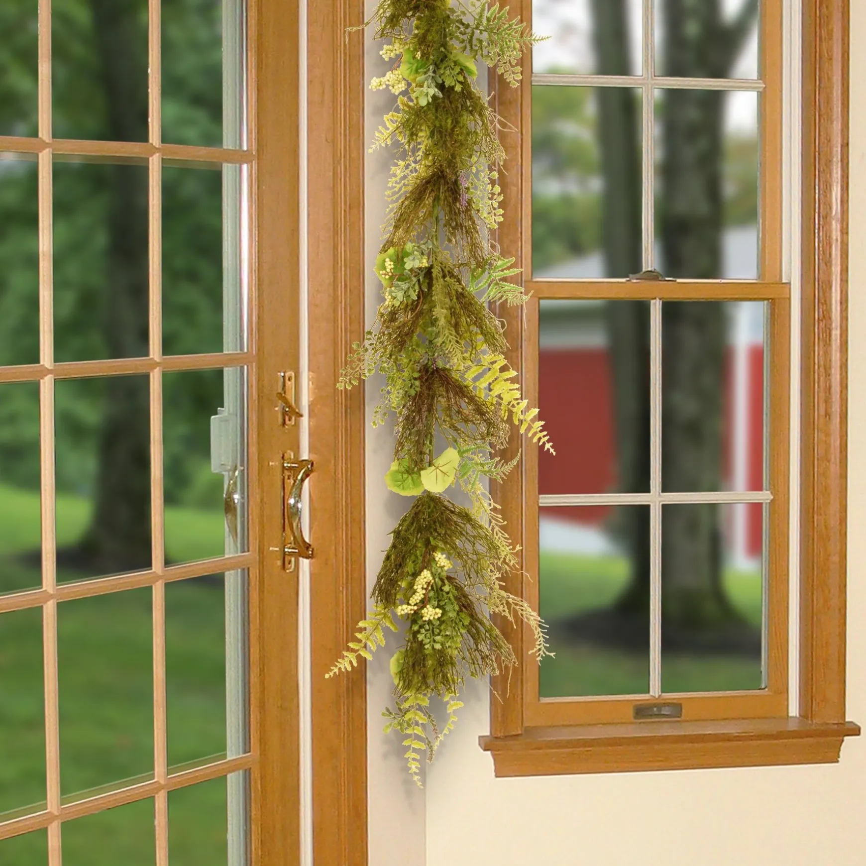 Best Sale National Tree Company Artificial Hanging Garland, Green, Woven Branch Base, Decorated With Fern Leaves, Lavender, Leafy Greens, Spring Collection, 45 Inches