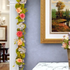Hot National Tree Company Artificial Hanging Garland, Vine Stem Base, Decorated With Multicolor Hydrangea, Rose And Dahlia Blooms, Berry Clusters, Leafy Greens, Spring Collection, 70 Inches