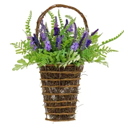 Shop National Tree Company Artificial Hanging Wall Basket, Wicker Base, Decorated With Astilbe Flowers, Ferns, Leafy Greens, Spring Collection, 20 Inches