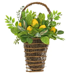 Cheap National Tree Company Artificial Hanging Wall Basket, Wicker Base, Decorated With Lemons, Seed Pods, Leafy Greens, Spring Collection, 21 Inches