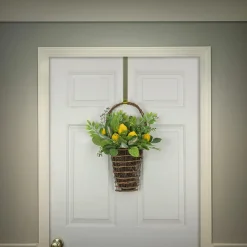 Cheap National Tree Company Artificial Hanging Wall Basket, Wicker Base, Decorated With Lemons, Seed Pods, Leafy Greens, Spring Collection, 21 Inches