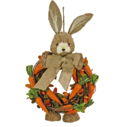 Best National Tree Company Artificial Hanging Wreath, Foam Ring Base, Decorated With Bunny, Carrots, Vines, Leafy Greens, Easter Collection, 20 Inches