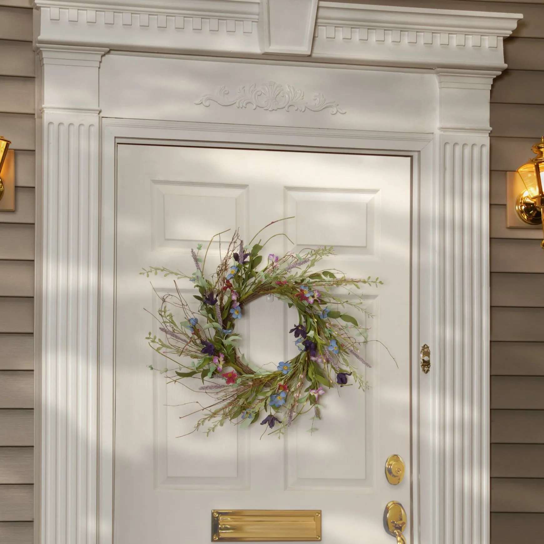 Cheap National Tree Company Artificial Hanging Wreath, Vine Stem Base, Decorated With Blue, Red And Pink Mixed Flower Blooms, Flowing Green Stems, Seed Pods, Spring Collection, 20 Inches