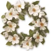Store National Tree Company Artificial Hanging Wreath, Evergreen Branch Base, Decorated With Magnolias, North Valley Spruce Branches, Leaves, Spring Collection, 24 Inches