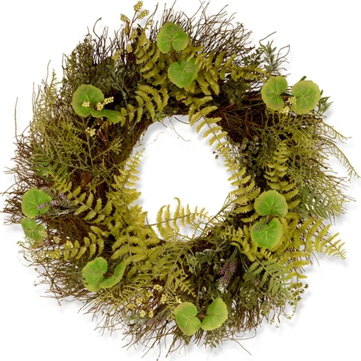 Cheap National Tree Company Artificial Hanging Wreath, Green, Woven Branch Base, Decorated With Fern Leaves, Lavender, Leafy Greens, Spring Collection, 24 Inches