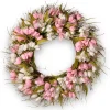 Hot National Tree Company Artificial Hanging Wreath, Woven Branch Base, Decorated With Pink And White Tulips, Flowing Green Stems, Spring Collection, 21 Inches