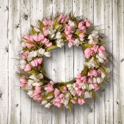 Hot National Tree Company Artificial Hanging Wreath, Woven Branch Base, Decorated With Pink And White Tulips, Flowing Green Stems, Spring Collection, 21 Inches