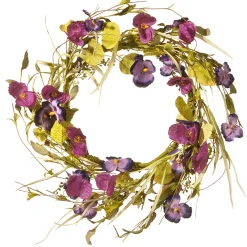 Shop National Tree Company Artificial Hanging Wreath, Vine Stem Base, Decorated With Purple Pansy And Poppy Flowers, Seed Pods, Leafy Greens, Spring Collection, 22 Inches