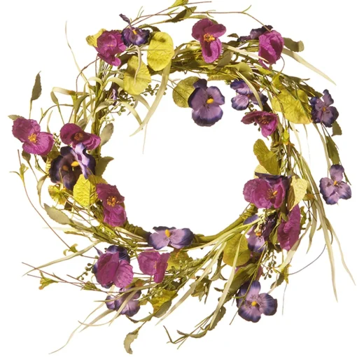Shop National Tree Company Artificial Hanging Wreath, Vine Stem Base, Decorated With Purple Pansy And Poppy Flowers, Seed Pods, Leafy Greens, Spring Collection, 22 Inches