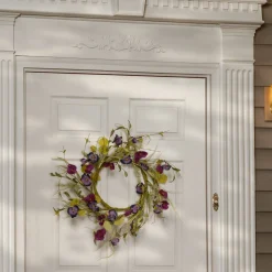 Shop National Tree Company Artificial Hanging Wreath, Vine Stem Base, Decorated With Purple Pansy And Poppy Flowers, Seed Pods, Leafy Greens, Spring Collection, 22 Inches