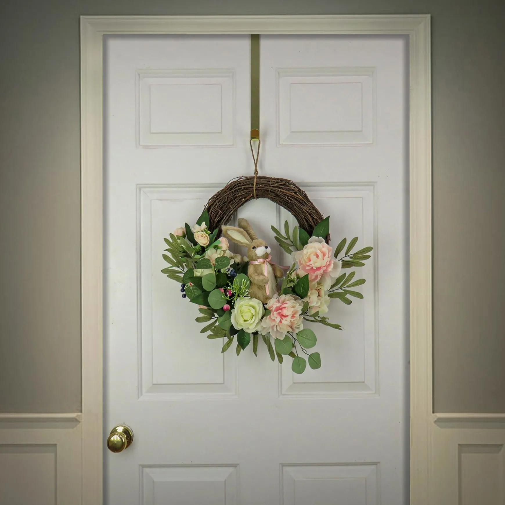 Cheap National Tree Company Artificial Hanging Wreath, Woven Branch Base, Decorated With Pastel Flower Blooms, Bunny, Leafy Greens, Easter Collection, 18 Inches