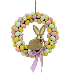 Online National Tree Company Artificial Hanging Wreath, Woven Branch Base, Decorated With Pastel Eggs, Ribbon, Bunny, Easter Collection, 16 Inches