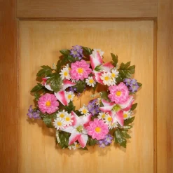 Cheap National Tree Company Artificial Hanging Wreath, Woven Branch Base, Decorated With Multicolor Daisy And Tiger Lily Blooms, Leafy Greens, Berry Clusters, Spring Collection, 18 Inches