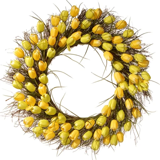 Flash Sale National Tree Company Artificial Hanging Wreath, Woven Branch Base, Decorated With Yellow Tulip Blooms, Flowing Green Stems, Spring Collection, 32 Inches