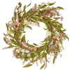 Clearance National Tree Company Artificial Hanging Wreath, Woven Stem Base, Green, Decorated With Flower Blooms, Seed Pods, Leafy Greens, Spring Collection, 22 Inches