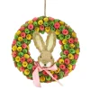 Fashion National Tree Company Artificial Hanging Wreath, Foam Base, Decorated With Colorful Flower Blooms, Ribbon, Bunny Head, Easter Collection, 16 Inches