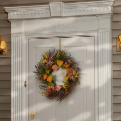 Clearance National Tree Company Artificial Hanging Wreath, Woven Branch Base, Decorated With Flower Blooms, Berry Clusters, Leaves, Spring Collection, 24 Inches