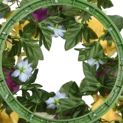 Fashion National Tree Company Artificial Hanging Wreath, Vine Stem Base, Decorated With Colorful Daisies, Hydrangeas, Roses, Leafy Greens, Spring Collection, 18 Inches