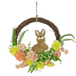 Shop National Tree Company Artificial Hanging Wreath, Woven Branch Base, Decorated With Pastel Flower Blooms, Bunny, Leafy Greens, Easter Collection, 16 Inches