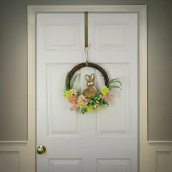 Shop National Tree Company Artificial Hanging Wreath, Woven Branch Base, Decorated With Pastel Flower Blooms, Bunny, Leafy Greens, Easter Collection, 16 Inches