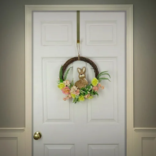 Shop National Tree Company Artificial Hanging Wreath, Woven Branch Base, Decorated With Pastel Flower Blooms, Bunny, Leafy Greens, Easter Collection, 16 Inches