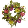 Best National Tree Company Artificial Hanging Wreath, Woven Branch Base, Decorated With Dasiy Blooms, Leafy Greens, Spring Collection, 22 Inches