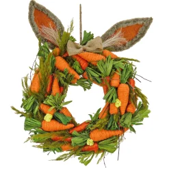 Clearance National Tree Company Artificial Hanging Wreath, Foam Ring Base, Decorated With Bunny Ears, Carrots, Leafy Greens, Includes Hanging Loop, Easter Collection, 21 Inches