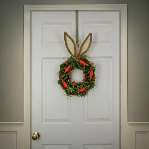 Clearance National Tree Company Artificial Hanging Wreath, Foam Ring Base, Decorated With Bunny Ears, Carrots, Leafy Greens, Includes Hanging Loop, Easter Collection, 21 Inches
