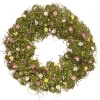 New National Tree Company Artificial Hanging Wreath, Woven Branch Base, Decorated With Yellow, White, Pink And Blue Flower Blooms, Green Ivy, Berries, Spring Collection, 19 Inches