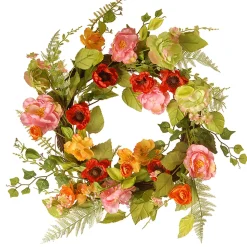 Cheap National Tree Company Artificial Hanging Wreath, Woven Branch Base, Decorated With Assorted Flowers, Fern Fronds, Leafy Greens, Spring Collection, 22 Inches