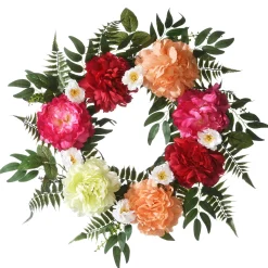 Hot National Tree Company Artificial Hanging Wreath, Woven Vine Stem Base, Decorated With Flower Blooms, Leafy Greens, Spring Collection, 22 Inches