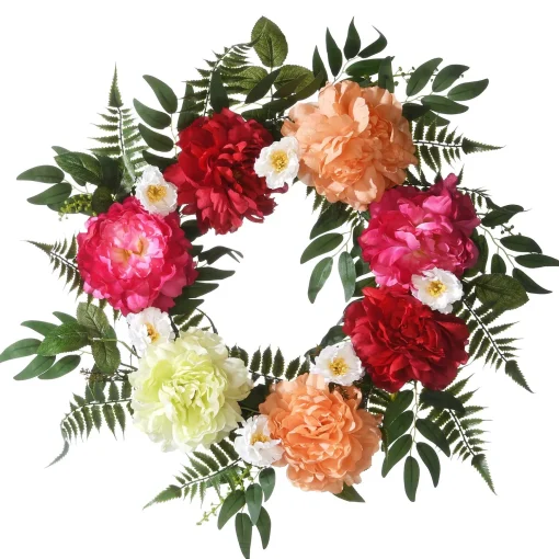 Hot National Tree Company Artificial Hanging Wreath, Woven Vine Stem Base, Decorated With Flower Blooms, Leafy Greens, Spring Collection, 22 Inches