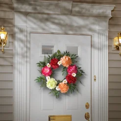 Hot National Tree Company Artificial Hanging Wreath, Woven Vine Stem Base, Decorated With Flower Blooms, Leafy Greens, Spring Collection, 22 Inches