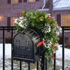 Best National Tree Company Artificial Mailbox Swag Decoration, Green, Wintry Pine, Decorated With Frosted Branches, Berry Clusters, Pine Cones, Christmas Collection, 3 Feet
