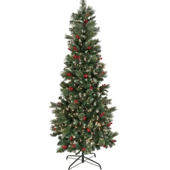 Best Sale National Tree Company Artificial Meadowlark Pencil Hinged Christmas Tree, Pre-Lit With Clear Incandescent Lights, Plug In, 6.5 Ft