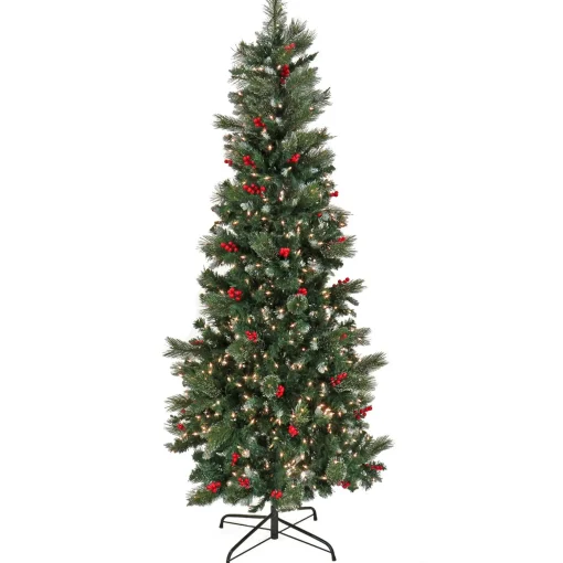 Best Sale National Tree Company Artificial Meadowlark Pencil Hinged Christmas Tree, Pre-Lit With Clear Incandescent Lights, Plug In, 6.5 Ft