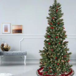 Best Sale National Tree Company Artificial Meadowlark Pencil Hinged Christmas Tree, Pre-Lit With Clear Incandescent Lights, Plug In, 6.5 Ft